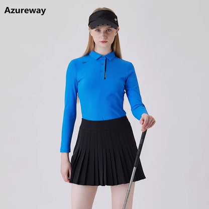 AW Golf Women's Simple Polo Shirt Long-sleeved T-shirt Quick-drying Breathable Sports Jersey Spring Autumn Golf Clothing Suit