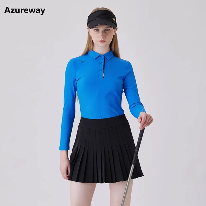 AW Golf Women's Simple Polo Shirt Long-sleeved T-shirt Quick-drying Breathable Sports Jersey Spring Autumn Golf Clothing Suit