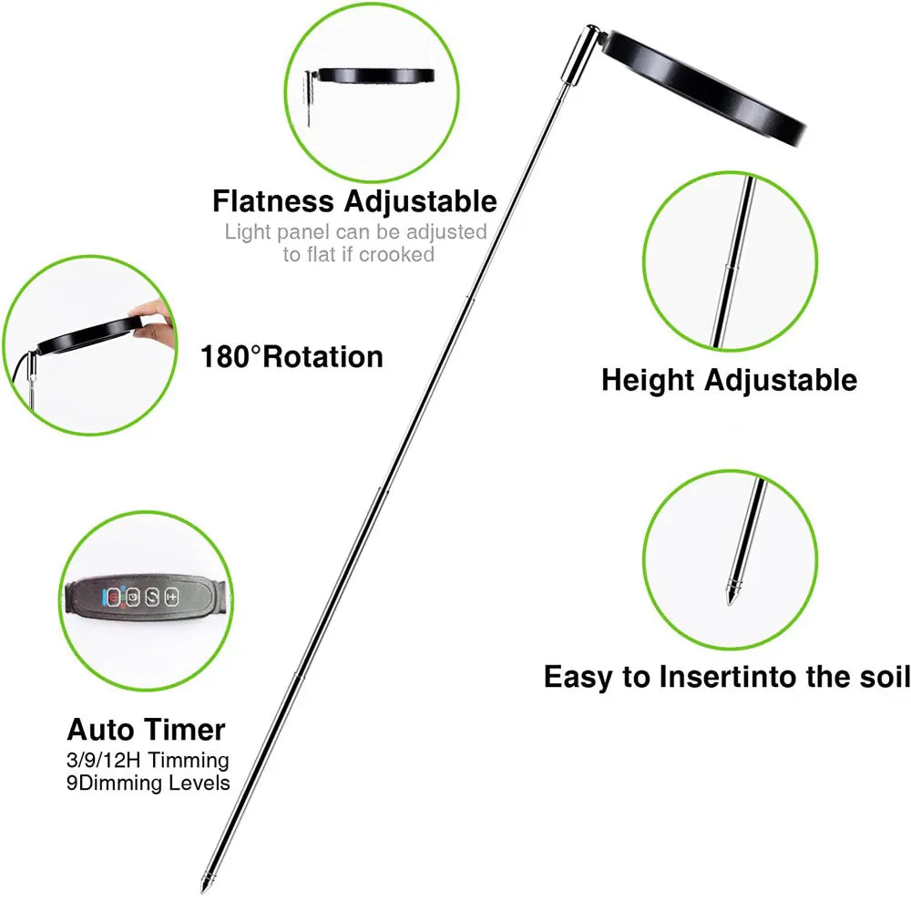 LED plant grow light is round, red and blue light combination, USB telescopic tube inserted into the soil, dimming and color change
