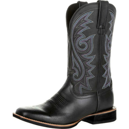 Bottes de cowboy Western pour hommes Noir Marron PU Cuir Bottes Rétro Hommes Rading Bottes Hommes Brodé Mi-Mollet Moto Bottes Taille 48