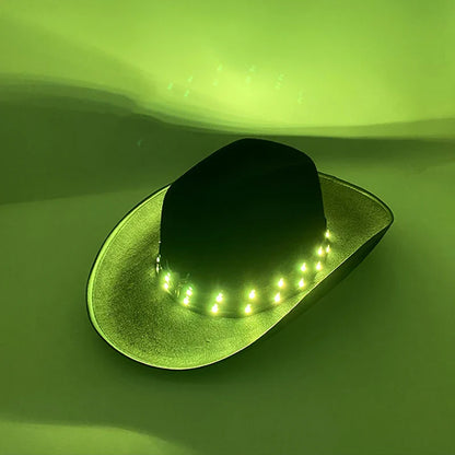 Chapeau de cowboy LED télécommandé pour femmes et hommes, chapeaux de cow-girl occidentaux, robe de l'ouest, vêtements de sauna scintillants pour Halloween, casquette unisexe, mode