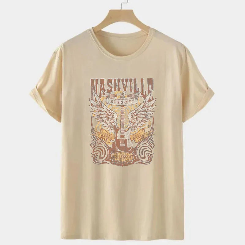 Country Music Graphic T-Shirt Short Sleeve Crew Neck Casual Top Tee For Spring & Summer Western Vintage Fashion Women's Clothing