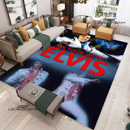 E-Elvis-Presleys Retro Printed Carpet Non-slip Carpet Outdoor Carpets Area Rug Home Bedroom Decor Rug for Bedroom Birthday Gift