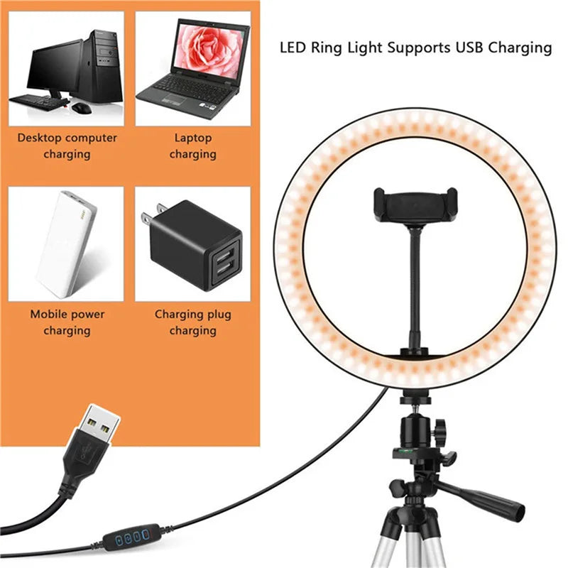 LED Selfie anneau lumineux photographie vidéo lumière RingLight support de téléphone trépied lumière de remplissage lampe à intensité variable Trepied Streaming 10 "26 cm