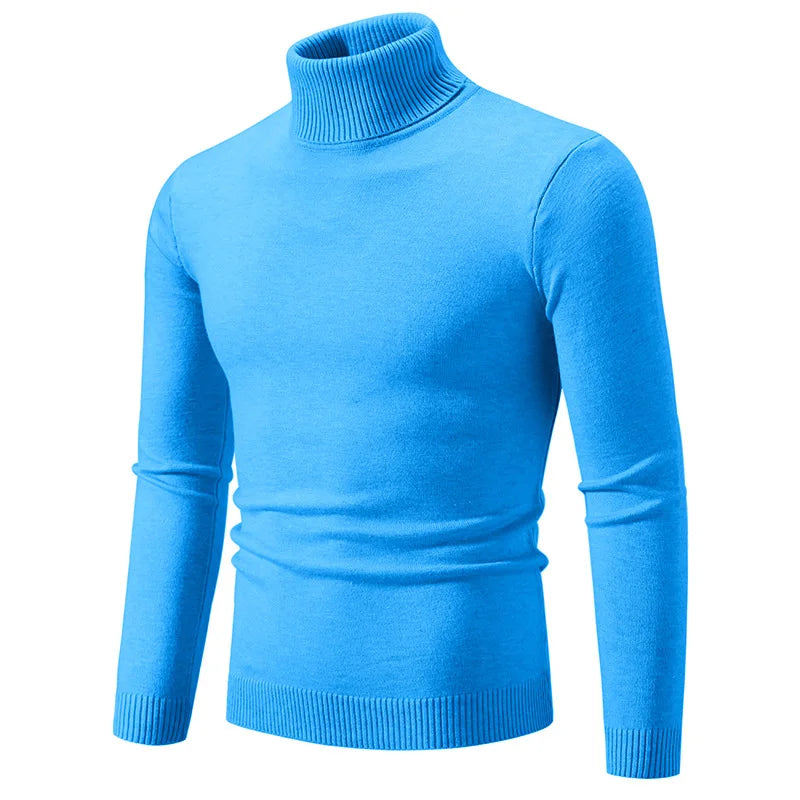 Pulls Hommes Chandails Tricotés Col Roulé Couleur Unie Épaisse Décontractée Manches Longues Haut Tricoté Épissé Pull Coupe Slim Automne Hiver