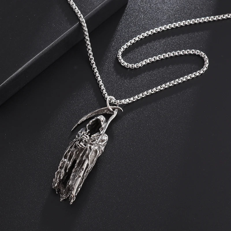 Hell Death Scythe Necklace Pendant Gothic Mysterious Devil Necklace Men's Personality Punk Retro Halloween Trend Jewelry