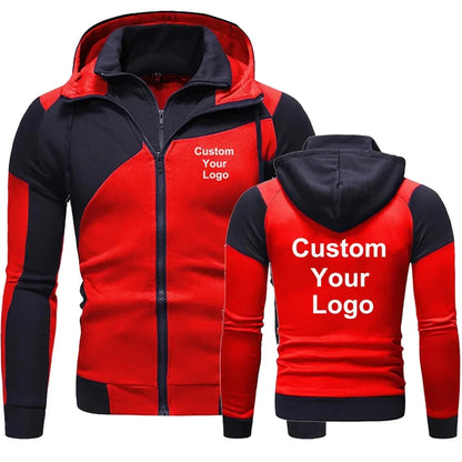 Automne Hiver Mode Homme Personnalisé Votre Logo Double Fermeture Éclair Sweatshirt à Capuche Blouson Sportswear Homme