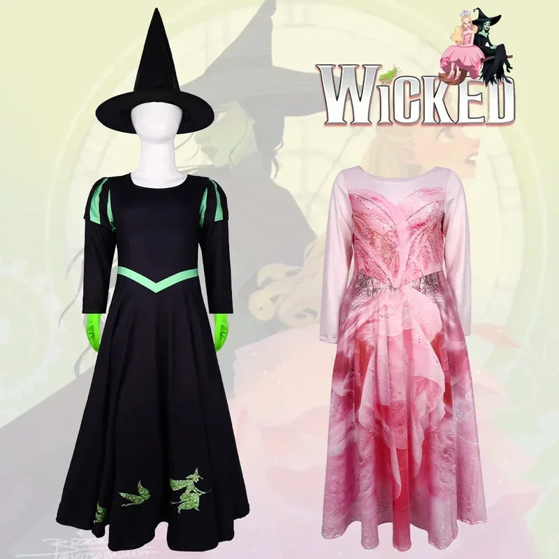 Wicked Musical Elphaba Cosplay Costume with Hat Black Victorian Skirt Dress Stage Performance Halloween Party Theme Clothing # 1