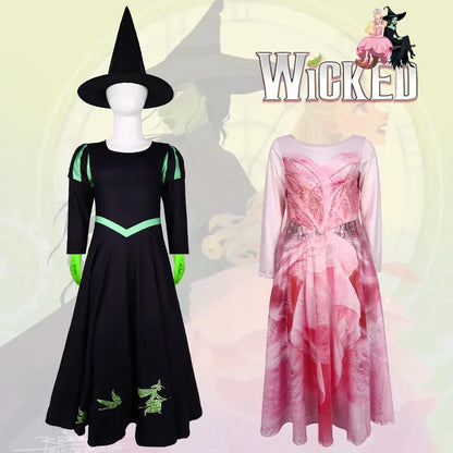Wicked Musical Elphaba Cosplay Costume with Hat Black Victorian Skirt Dress Stage Performance Halloween Party Theme Clothing # 1