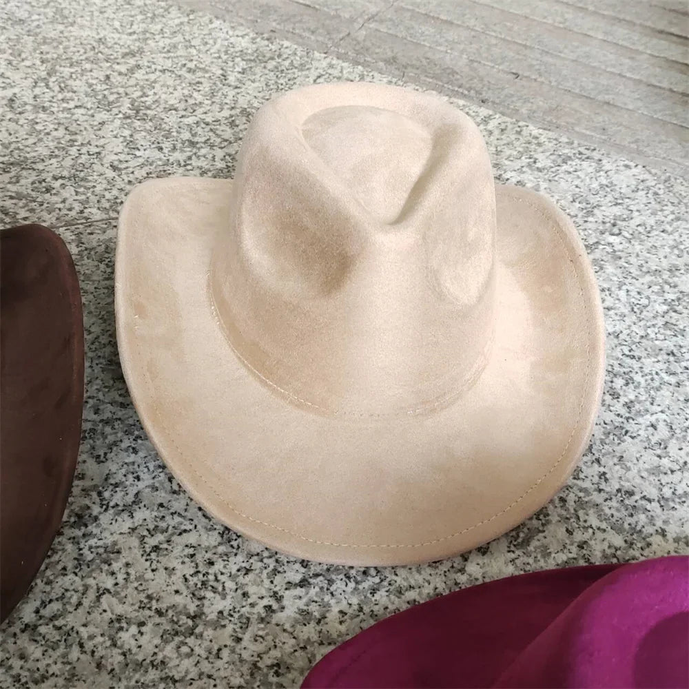 Classic Suede Leather 7.5CM Western Cowboy Women's Fedora Hat Men's Church Jazz Hat Fashion Travel Party Hat Denim Hat 2025