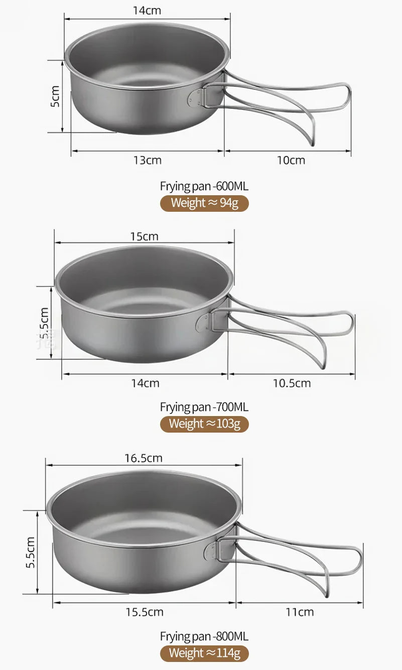 Vaisselle de Camping en plein air, ensemble d'ustensiles de cuisine en titane, marmite, poêle à frire avec poignées pliables, pique-nique cuisine randonnée Trekking
