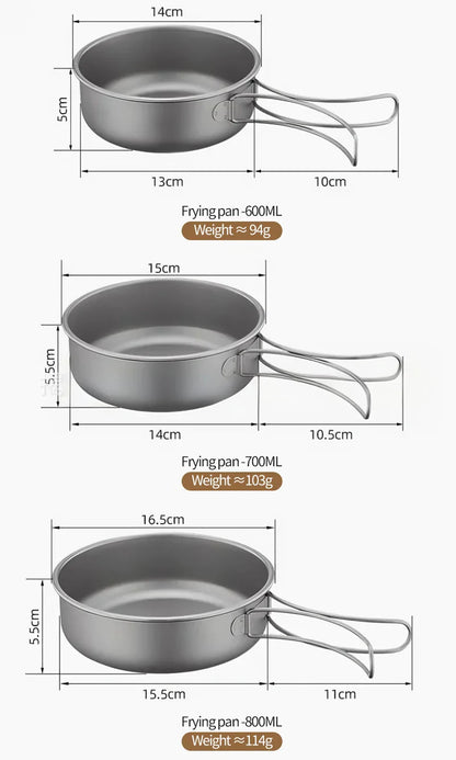 Vaisselle de Camping en plein air, ensemble d'ustensiles de cuisine en titane, marmite, poêle à frire avec poignées pliables, pique-nique cuisine randonnée Trekking