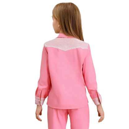 Enfants Filles Costume de Cowgirl Western Chemise à Manches Longues à Boutons Paillettes Franges Hauts Chemise Halloween Carnaval Cosplay Déguisement