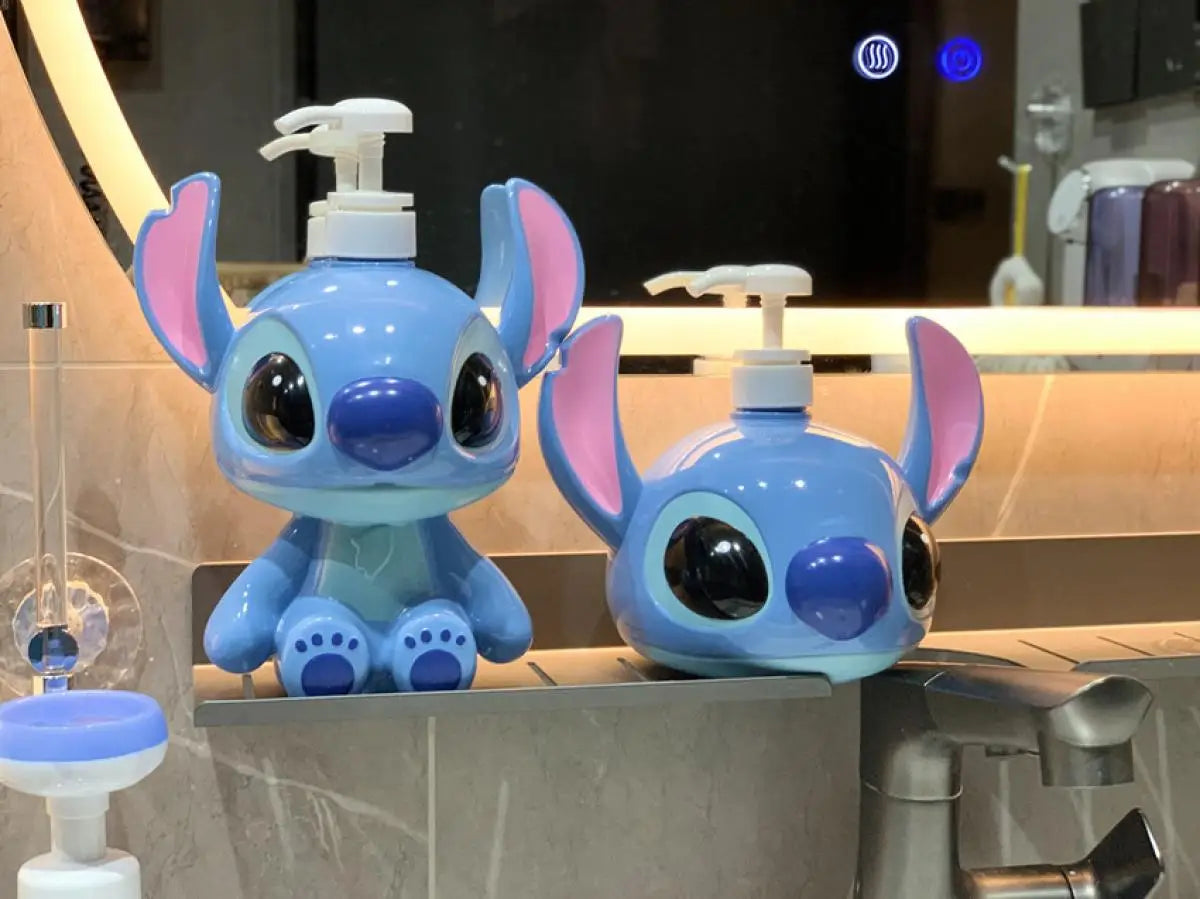 Stitch Sitting Position Lotion Bottle Refillable Pump Container for Shampoo Body Wash Cute Cartoon Travel Dispenser Bathroom Use