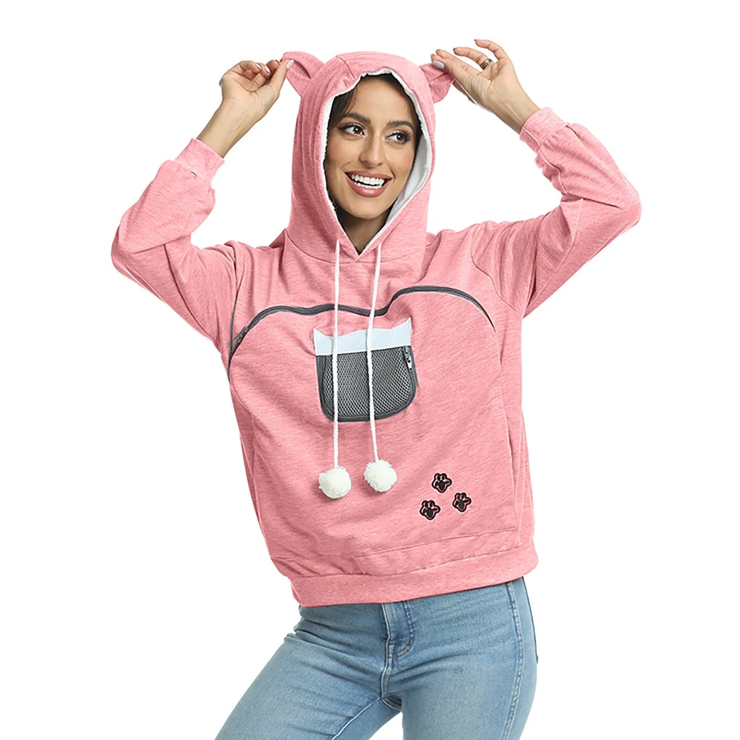 Hoodies For Teen Girls Women'S Solid Sport Casual Funny Cat Ear Zipper Mesh Large Pocket Hoodie 2000s Clothes Y2k