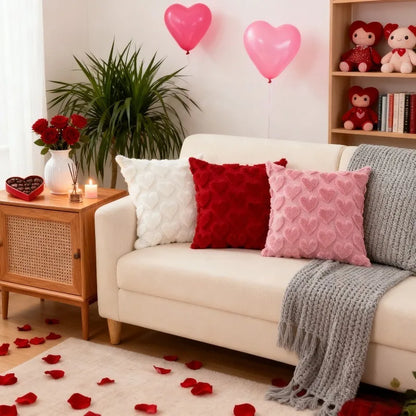 Housse de coussin en peluche pour la saint-valentin, avec coussin Jacquard brodé de cœur, pour décoration de canapé et de salon (oreiller non inclus)