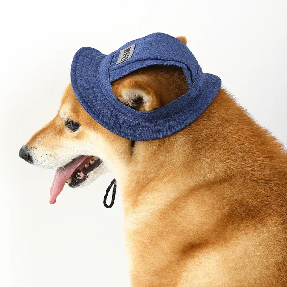 Adjustable Summer Pet Hat, Sun Protection Leak Ear Puppy Linen Cowboy Hat Sun Cap Visor Cute Outdoor Sports Hat for Cat