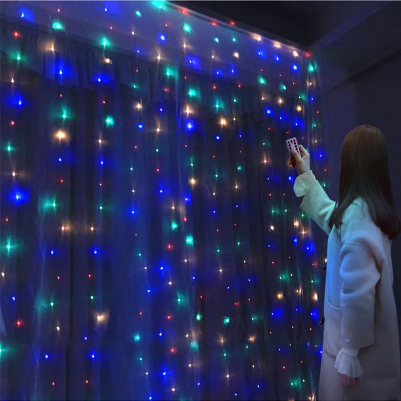 Guirxiété de rideau sur la fenêtre avec télécommande, lumières LED, alimentation USB, feston nickel é, décoration de Noël, nouvel an, 6x3m, 3x3m