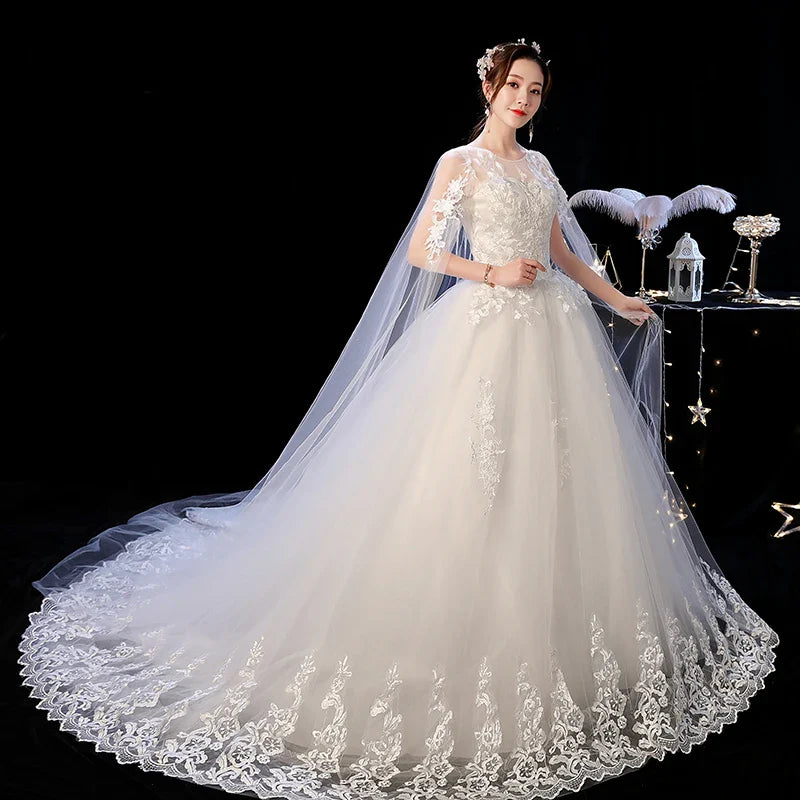 Robe de mariée personnalisée à lacets, broderie, traîne, princesse, vintage, grande taille, robes de bal