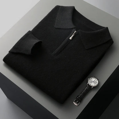 Autumn and Winter New Cashmere Sweater Men's 100% Merino Wool Pullover Casual Loose POLO Knitted Bottom Shirt Jacket Shirt
