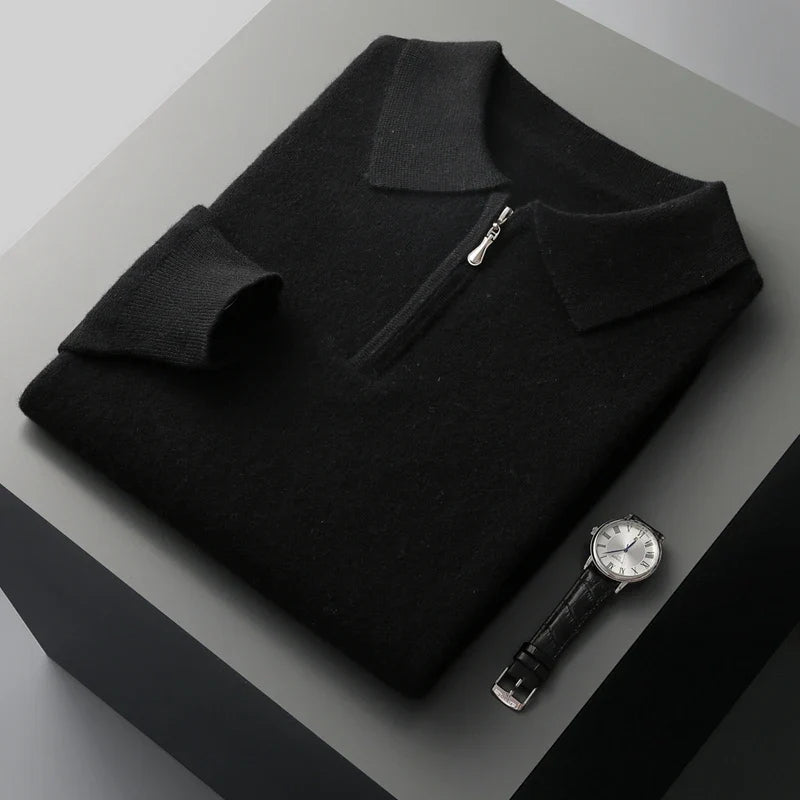 Autumn and Winter New Cashmere Sweater Men's 100% Merino Wool Pullover Casual Loose POLO Knitted Bottom Shirt Jacket Shirt
