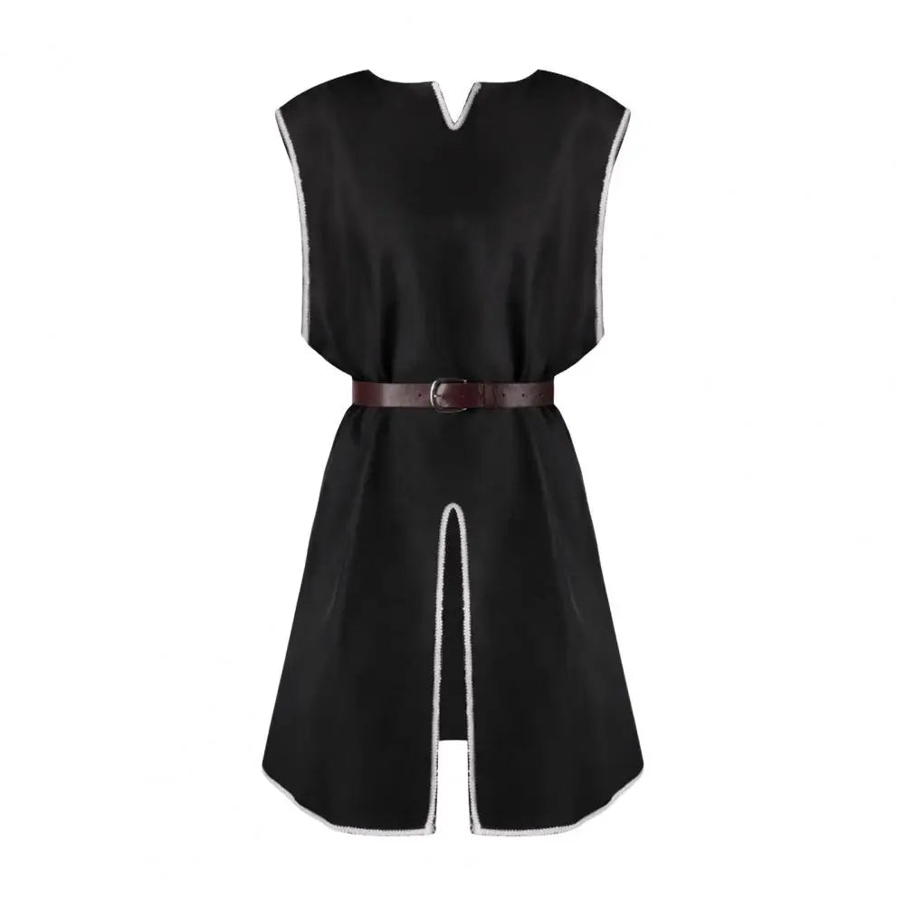 Tunique Viking Médiévale Chemise Col V Sans Manches Avec Ceinture Mi-Longue Grande Taille Cosplay Performance Déguisement Halloween Haut de Pirate