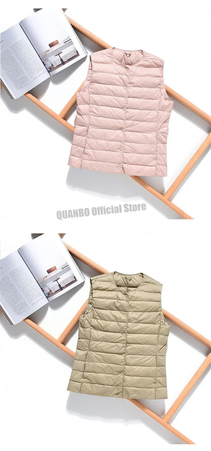 Doudoune sans manches pour femme, nouvelle collection printemps-hiver 2025, 90 % duvet de canard blanc, ultra légère, pliable, chaude, doublure en duvet