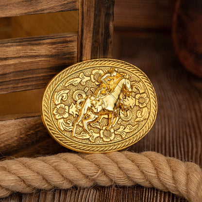 One golden oval threaded lace animal accessory clasp, a unique and versatile western men's novel belt buckle