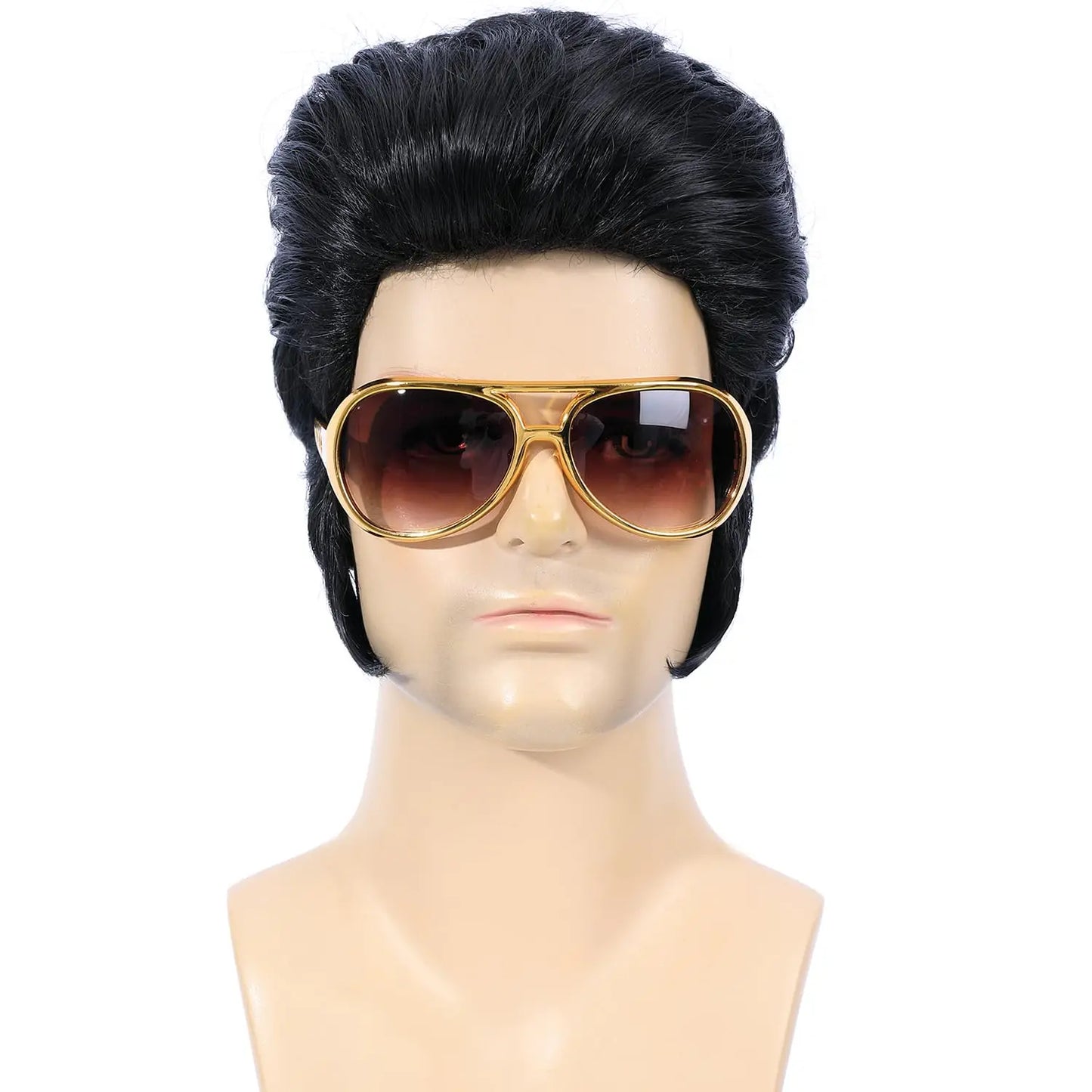 Perruque Synthétique Légendaire Rock Années 50 60 pour Hommes Perruque Elvis Perruque de Chanteur Rocker des Années 1950 avec Accessoires pour Cosplay Fête d'Halloween