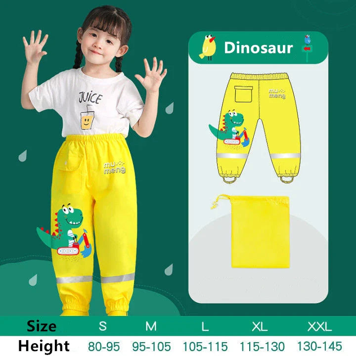 Waterproof Girls Boys Pants Toddler Kids Rain Pants Windproof Mud Trousers Kids Cartoon Dinosaur Unicorn Children Rain Pants