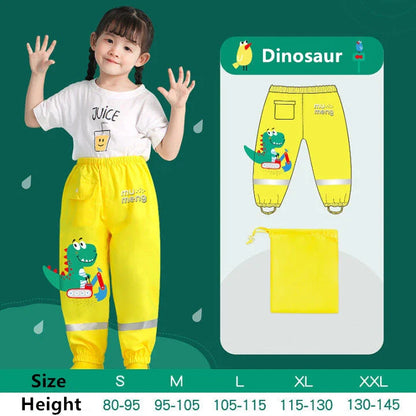 Waterproof Girls Boys Pants Toddler Kids Rain Pants Windproof Mud Trousers Kids Cartoon Dinosaur Unicorn Children Rain Pants