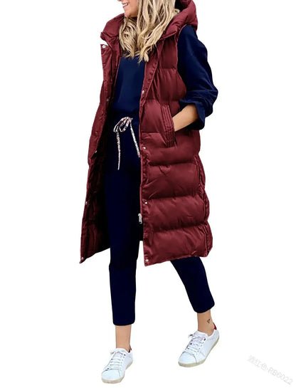 Women Autumn Winter Hooded Vest Coats Outwear Jacket Single-breasted Sleeveless Warm Solid Color Coats Parka