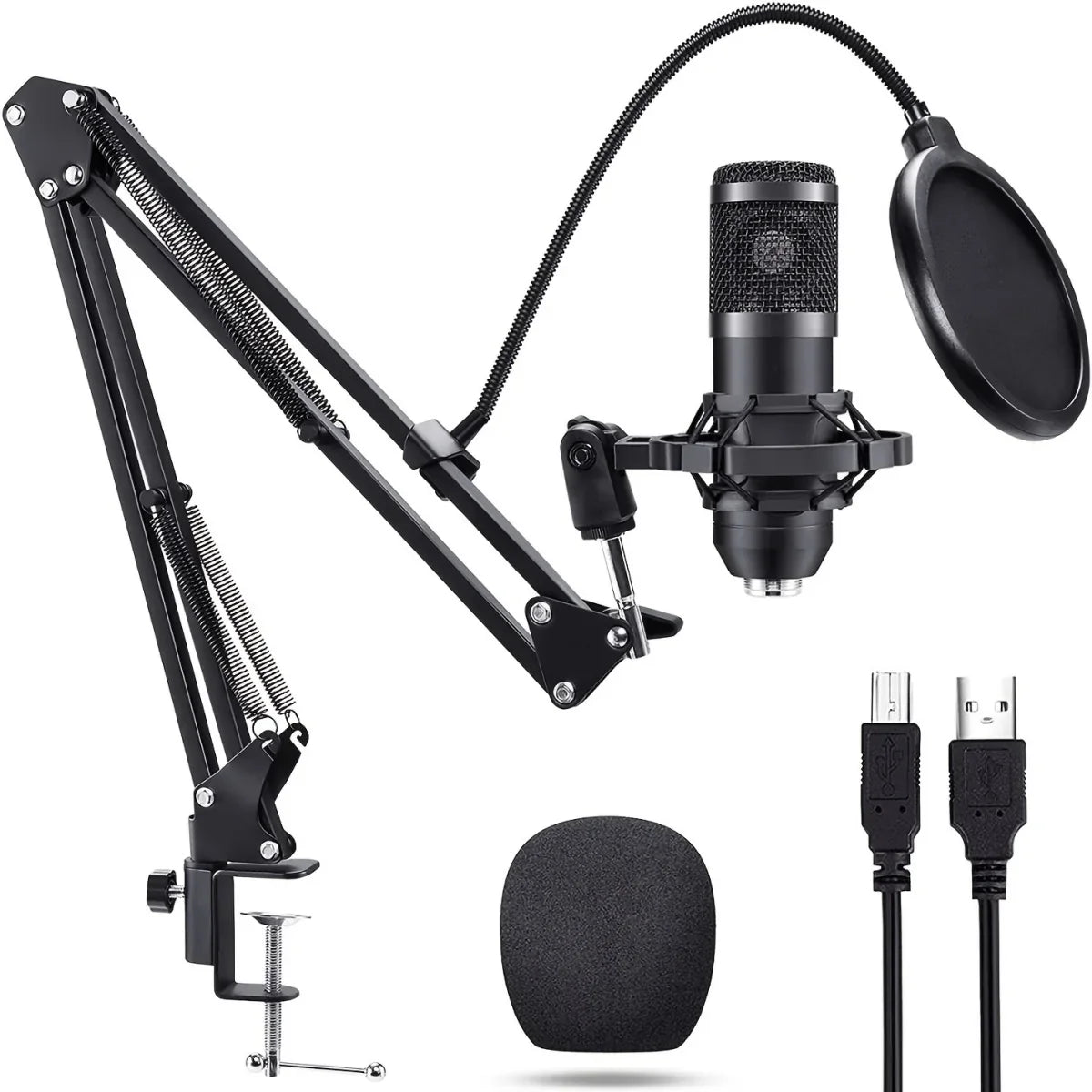 Professional Studio Microphone Live Broadcast Singing Recording Microphone Kits with Suspension Scissor Arm and Metal Shock Mount