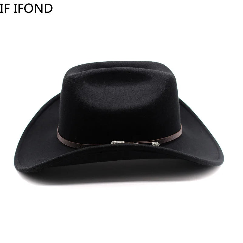 Chapeau de cowboy occidental vintage pour homme, femme, jazz, cowgirl, avec large bord en cuir, cloche, église, Sombrero Hombre
