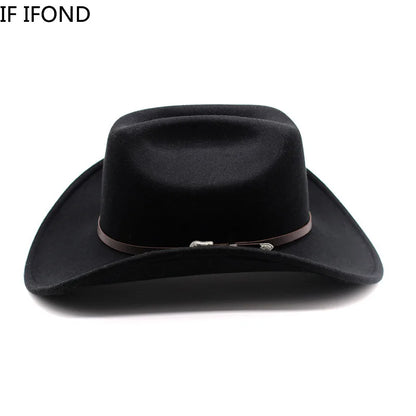 Chapeau de cowboy occidental vintage pour homme, femme, jazz, cowgirl, avec large bord en cuir, cloche, église, Sombrero Hombre