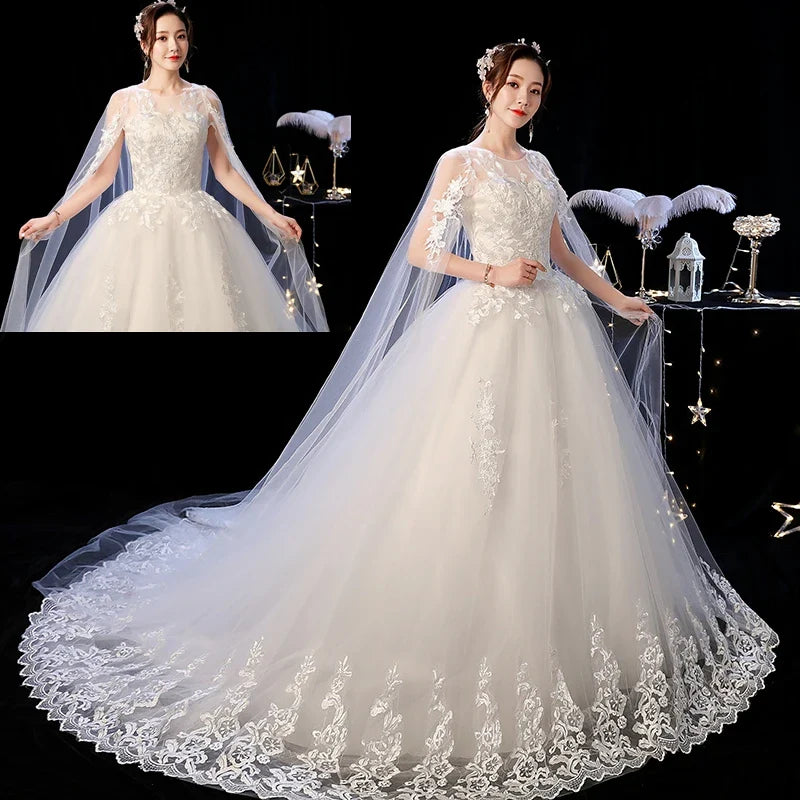 Robe de mariée personnalisée à lacets, broderie, traîne, princesse, vintage, grande taille, robes de bal