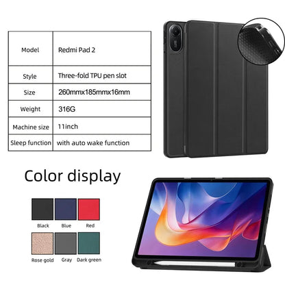 For Xiaomi Redmi Pad 2 11 inch 2025 Case with Pen Holder Magnetic Fold Stand Smart Cover For Funda Redmi Pad 2 Case Coque