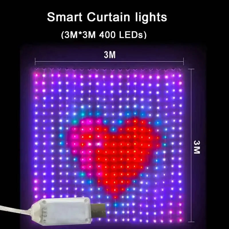 Rideau lumineux intelligent à 400led, application Bluetooth, guirlande lumineuse féerique RGB, bricolage, changement de musique, affichage pour fenêtre, décoration de chambre à coucher