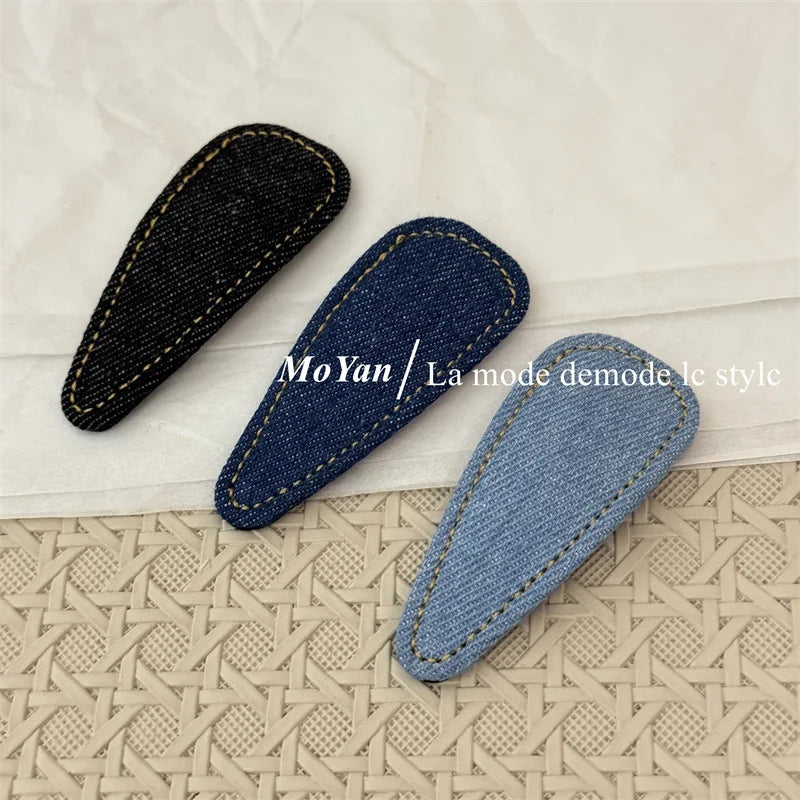 Rétro simple denim bleu haut de gamme nouvelle épingle à cheveux cheveux cassés épingle à cheveux frange BB clip tempérament polyvalent clip latéral