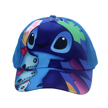 2025 new Stitch printed children's grid baseball cap, children's duckbill cap, outdoor travel sun hat