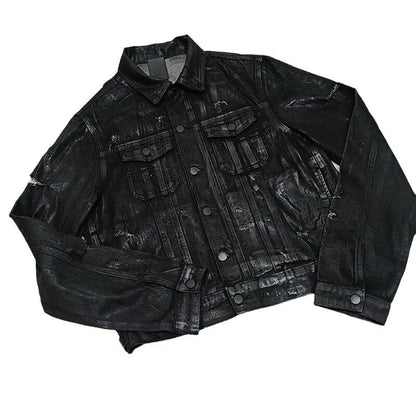 HKSH Spring Autumn New Man Punk Fashion Streetwear Dark Brushed Wax Handmade Damaged Tops Denim Jacket Y2K Chic Ins Coats HK4959