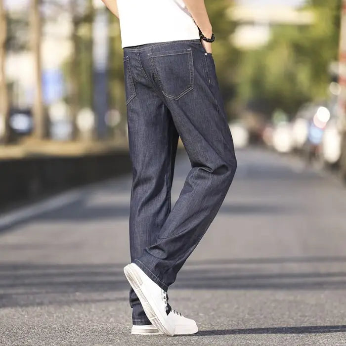 Jeans d'été élastiques en coton pour hommes - Mode bleu, confortables, décontractés, coupe droite, marque, vêtements masculins, pantalons