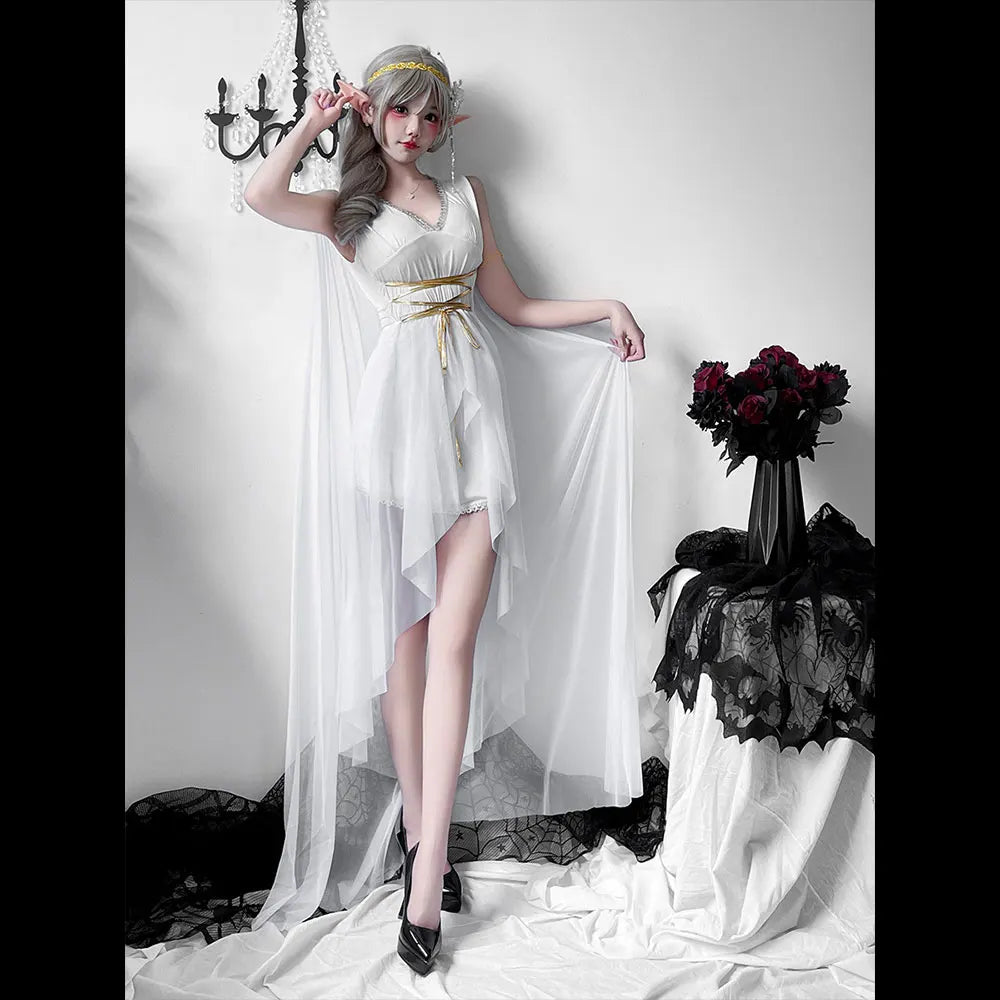 Costume d'Halloween de déesse grecque médiévale ; robe d'elfe ; Cléopâtre ; tenue de spectacle Athéna.