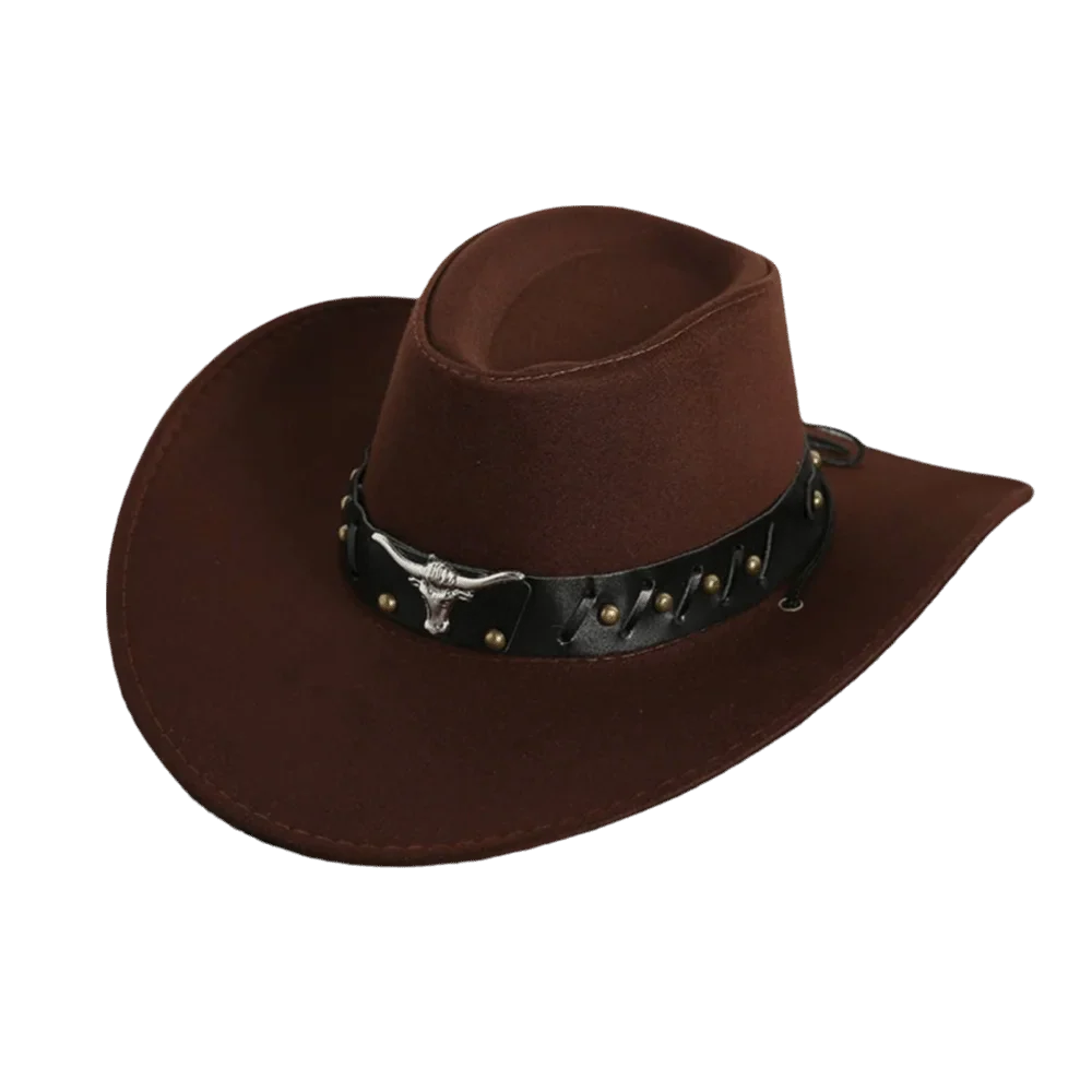 Chapeau de Cowboy occidental de Style ethnique Cool, chapeau de Jazz à large bord en rouleau, tête de vache, chapeau de chevalier de couleur unie, Protection solaire