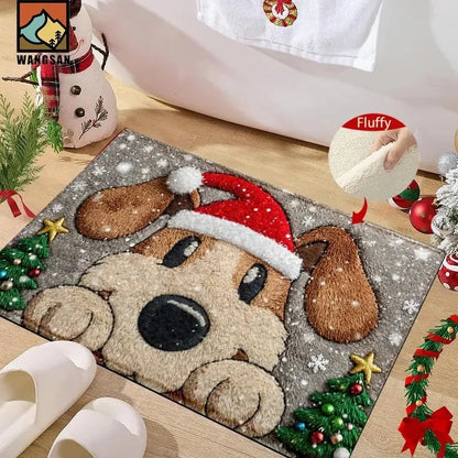 Tapis de porte de Noël rouge Père Noël extérieur et intérieur Tapis de cerf en pain d'épice Nouvel An 2026 Joyeux Noël Décor à la maison Tapis de pied