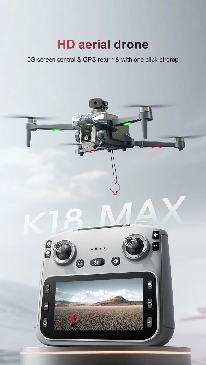 K18 Max RC Drone 8K double caméra sans brosse GPS 5G évitement d'obstacles pliable télécommande UAV grand écran quadrirotor VS K19
