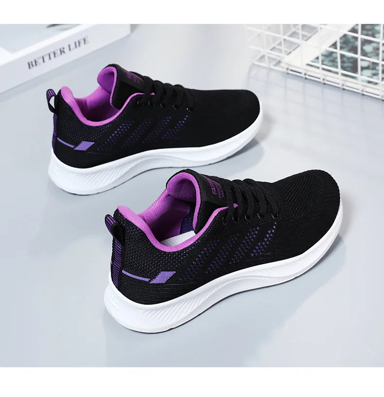 Oulylan Summer Soft Sole Running Shoes Ladies Casual Solid Color Antislip Footwear Outdoor Lace Up Mesh Breathable Sneakers