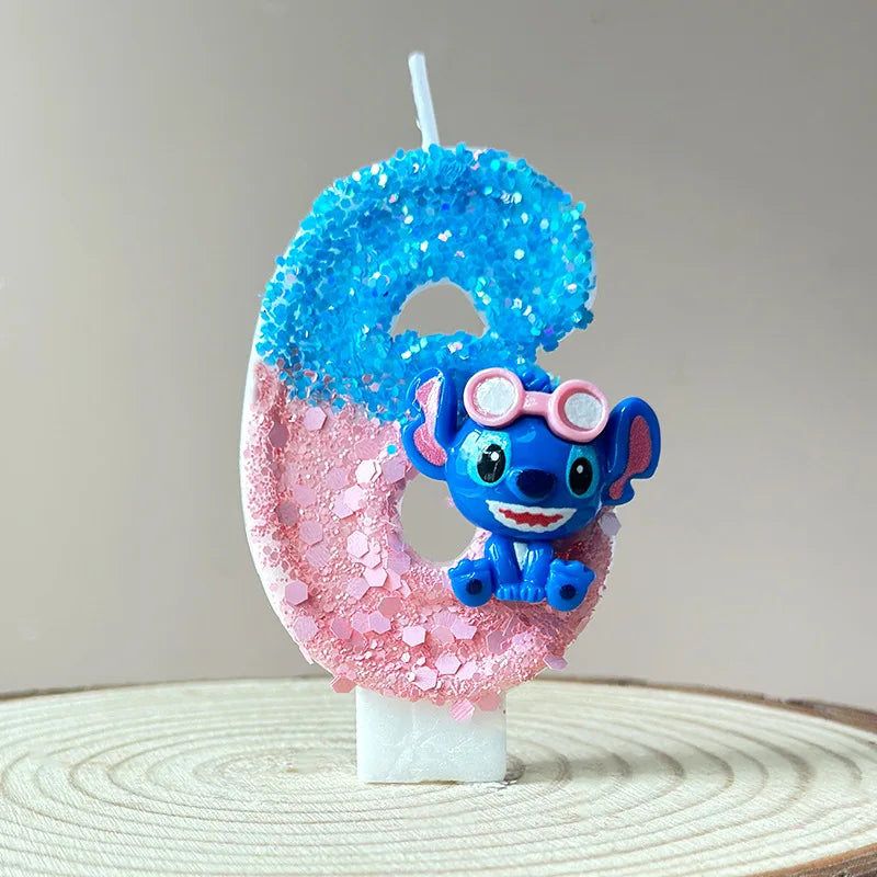 2025 Stitch Anime 0-9 Number Candle Cute 3D Page Cartoon Character Children Party Cake Plug-in Birthday Cake Decoration Gift