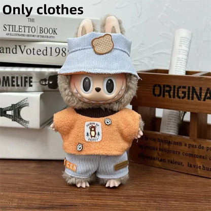 LABUBU 17cm Doll'S Clothes Outfit Accessories For Labubu V1 V2 Striped overalls hats glasses shoes Cool handsome Clothing Gift