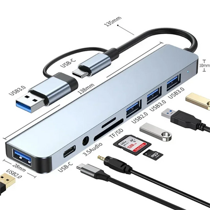 8 in 2 Docking Station USB Type C HUB with 3.5mm Audio Jack Adapter Micro SD Card Reader Laptop Tablet Phone Disk Converter
